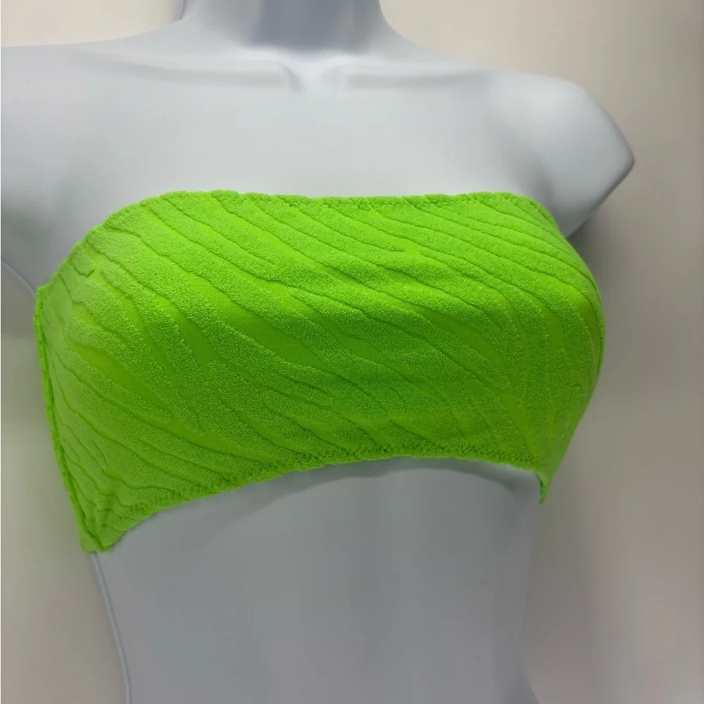 Triangl Bandeau Bikini Top Neon Green Terry Zebra Texture Size Small+